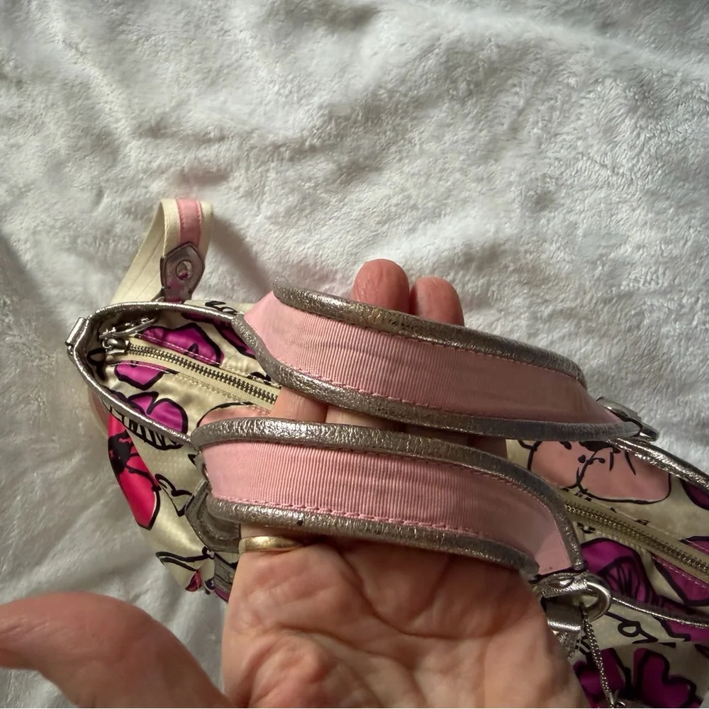 Coach Poppy Petal Print Lurex Rocker Hand Bag Crossbody Bag Strap #16308 EUC - Picture 9 of 11